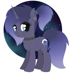 Size: 1841x1910 | Tagged: safe, artist:dyonys, derpibooru import, oc, oc:singularity, pony, unicorn, choker, ear piercing, eyeshadow, female, image, makeup, mare, night, night sky, piercing, png, ponytail, simple background, sky, spiked choker, transparent background