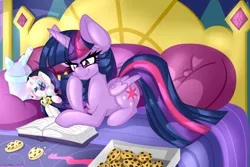 Size: 3040x2030 | Tagged: safe, artist:ladylullabystar, deleted from derpibooru, derpibooru import, twilight sparkle, twilight sparkle (alicorn), oc, oc:lullaby star, alicorn, pony, book, cookie, cute, doll, food, image, jpeg, lying down, prone, toy, twiabetes