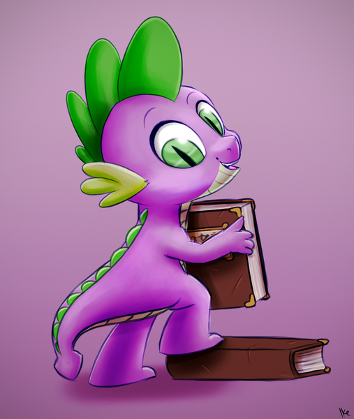 Size: 923x1093 | Tagged: safe, artist:ikarooz, derpibooru import, spike, dragon, book, image, jpeg, male, open mouth, solo