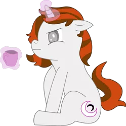 Size: 1915x1926 | Tagged: safe, artist:eminent entropy, derpibooru import, oc, oc:winter, unofficial characters only, pony, unicorn, coffee, coffee mug, cutie mark, derpibooru exclusive, glowing horn, horn, image, levitation, magic, mug, png, sitting, telekinesis