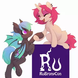 Size: 1646x1646 | Tagged: safe, derpibooru import, oc, oc:delusive rose, oc:moondrive, unofficial characters only, bat pony, unicorn, image, jpeg, mascot, rubronycon, russia