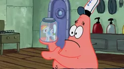 Size: 1678x938 | Tagged: safe, derpibooru import, edit, edited screencap, screencap, rainbow dash, big pink loser, explicit source, image, jar, krusty krab, lewd container meme, meme, patrick star, peternity, png, spongebob squarepants