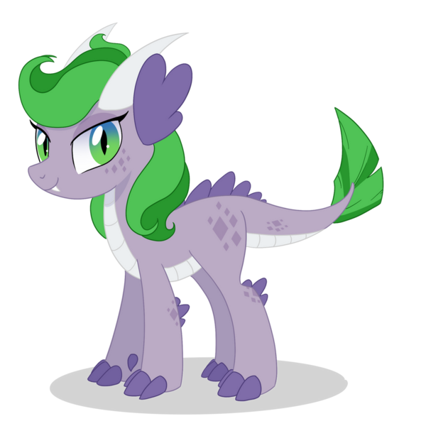 Size: 1024x1024 | Tagged: safe, artist:thebunnylover92, derpibooru import, oc, oc:emerald aura, unofficial characters only, dracony, hybrid, belly scales, ear fins, fangs, female, horns, image, interspecies offspring, offspring, parent:rarity, parent:spike, parents:sparity, png, scales, simple background, slit eyes, solo, transparent background