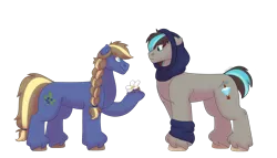 Size: 1280x732 | Tagged: safe, artist:itstechtock, derpibooru import, oc, oc:diamond, oc:juniper berry, earth pony, pony, female, flower, image, male, mare, parent:applejack, parents:canon x oc, png, simple background, stallion, transparent background