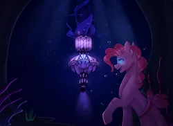 Size: 4750x3450 | Tagged: safe, artist:laraliss2323, derpibooru import, pinkie pie, earth pony, pony, seapony (g4), blue eyes, bubble, coral, crepuscular rays, dorsal fin, female, image, jpeg, ocean, open mouth, seaponified, seapony pinkie pie, seaquestria, seaweed, smiling, solo, species swap, underwater, water