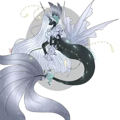 Size: 1280x1280 | Tagged: safe, artist:niniibear, derpibooru import, oc, unofficial characters only, original species, seapony (g4), bioluminescent, female, fin wings, fish tail, flowing mane, flowing tail, glow, horn, image, png, seaponified, simple background, solo, species swap, tail, transparent background, wings