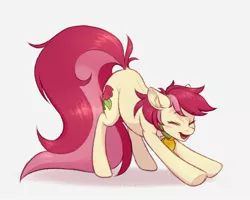 Size: 2416x1928 | Tagged: safe, artist:barlerd, derpibooru import, roseluck, earth pony, pony, behaving like a cat, collar, commission, commissioner:doom9454, cute, eyes closed, image, jpeg, long tail, pet tag, pony pet, rosepet, stretching