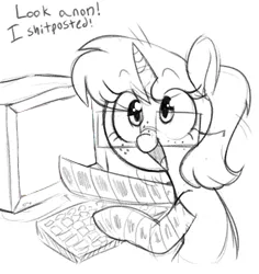 Size: 1200x1270 | Tagged: safe, artist:whydomenhavenipples, edit, oc, unofficial characters only, pony, unicorn, ponybooru, black and white, clothes, exploitable meme, female, freckles, glasses, grayscale, image, mare, meme, meta, monochrome, png, ponybooru mascot, shitposting, simple background, smiling, socks, template, vulgar, white background