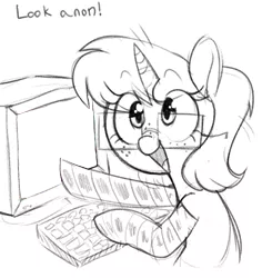 Size: 1200x1270 | Tagged: safe, artist:whydomenhavenipples, edit, oc, unofficial characters only, pony, unicorn, ponybooru, black and white, clothes, exploitable meme, female, freckles, glasses, grayscale, image, mare, meme, meta, monochrome, png, ponybooru mascot, simple background, smiling, socks, template, white background