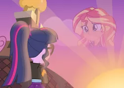 Size: 1024x723 | Tagged: safe, artist:emeraldblast63, derpibooru import, sci-twi, sunset shimmer, twilight sparkle, equestria girls, canterlot high, cute, ending to equestria girls, goodbye, image, jpeg, memory, sad, sunset, sweet