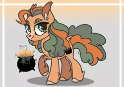 Size: 2388x1668 | Tagged: safe, artist:caramelbolt24, derpibooru import, oc, unofficial characters only, earth pony, pony, abstract background, cauldron, colored hooves, ear fluff, earth pony oc, female, image, magical lesbian spawn, mare, offspring, parent:applejack, parent:pinkie pie, parents:applepie, png, signature, smiling, solo