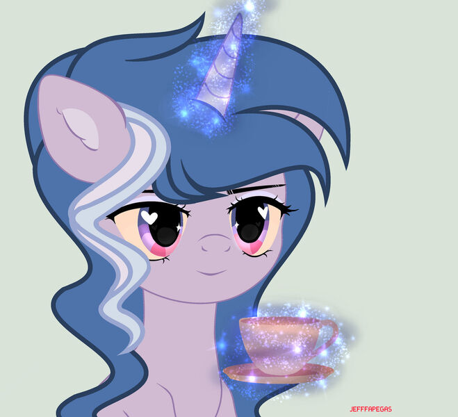 Size: 1280x1165 | Tagged: safe, artist:lominicinfinity, derpibooru import, oc, oc:evening harmony, pony, unicorn, cup, female, image, jpeg, magic, mare, simple background, solo, teacup