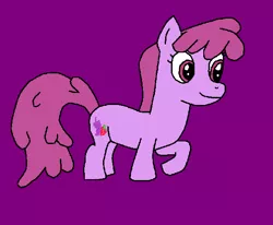 Size: 592x487 | Tagged: safe, artist:cdot284, artist:thegreatcheeser, derpibooru import, edit, berry punch, berryshine, earth pony, pony, background pony, female, image, magenta background, mare, png, purple background, raised hoof, raised leg, short legs, simple background, smiling, underhoof