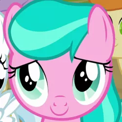 Size: 768x768 | Tagged: safe, derpibooru import, screencap, aquamarine, boysenberry, cotton cloudy, gallop j. fry, pinkie feather, earth pony, pegasus, pony, twilight time, bust, cropped, female, filly, image, mare, offscreen character, png, smiling, solo focus