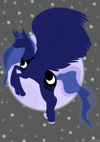 Size: 2480x3508 | Tagged: safe, artist:misskanabelle, derpibooru import, princess luna, alicorn, pony, female, full moon, horn, image, mare, moon, night, outdoors, peytral, png, rearing, solo, stars, wings