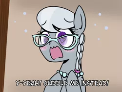 Size: 960x720 | Tagged: safe, artist:machacapigeon, ponybooru import, silver spoon, earth pony, pony, /mlp/, dialogue, drawthread, female, filly, glasses, image, jewelry, necklace, pearl necklace, png, solo