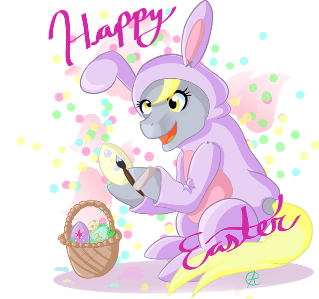 Size: 5120x4800 | Tagged: safe, artist:cynfularts, derpibooru import, derpy hooves, pegasus, animal costume, bunny costume, bunny suit, clothes, costume, easter, easter egg, egg, holiday, image, png, solo