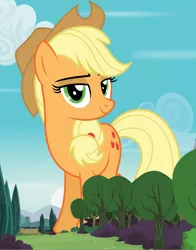 Size: 1504x1920 | Tagged: safe, derpibooru import, applejack, earth pony, pony, cloud, female, giant pony, giantess, image, macro, mare, png, sky, solo, tree