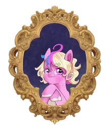 Size: 2108x2405 | Tagged: safe, artist:aztrial, derpibooru import, oc, oc:bitterroot rose, alicorn, bust, image, offspring, parent:princess cadance, parent:shining armor, parents:shiningcadance, picture frame, png, portrait, simple background, smug, solo, transparent background