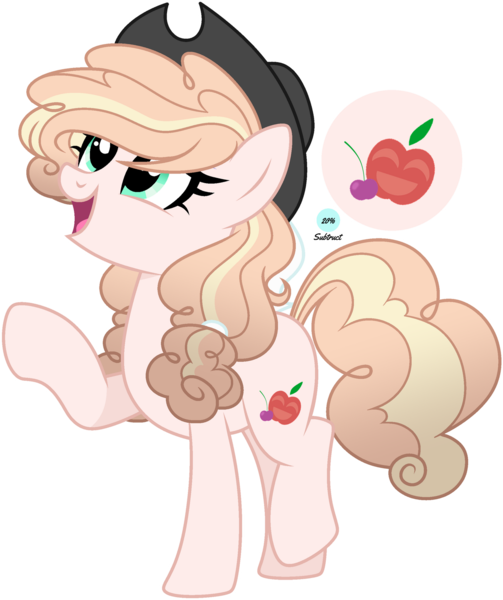 Size: 1280x1527 | Tagged: safe, artist:auroranovasentry, derpibooru import, oc, oc:cherry swirl, earth pony, pony, female, hat, image, magical lesbian spawn, mare, offspring, parent:applejack, parent:pinkie pie, parents:applepie, png, simple background, solo, transparent background