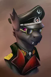 Size: 2160x3276 | Tagged: safe, artist:richmay, derpibooru import, oc, oc:synovial, changeling, equestria at war mod, bust, cap, changeling oc, clothes, german, glasses, hat, image, military, military uniform, png, portrait, solo, uniform, world war ii