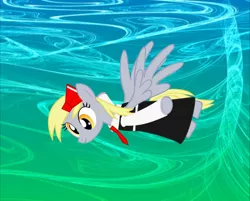 Size: 996x802 | Tagged: safe, artist:umneem, derpibooru import, derpy hooves, pegasus, pony, bow, clothes, cosplay, costume, crossover, dress, female, flying, image, jpeg, mare, rumia, solo, touhou