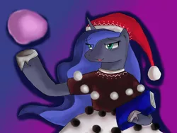 Size: 1280x960 | Tagged: safe, artist:izumi-ru, derpibooru import, princess luna, alicorn, pony, clothes, cosplay, costume, doremy sweet, dress, female, hat, image, mare, orb, png, solo, touhou