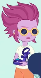 Size: 295x560 | Tagged: safe, derpibooru import, screencap, unnamed character, human, equestria girls, equestria girls series, rollercoaster of friendship, background human, clothes, cropped, ear piercing, earring, high heels, image, jewelry, piercing, png, shoes, solo, sunglasses, unnamed human
