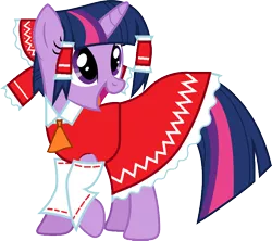 Size: 900x800 | Tagged: safe, artist:suwara, derpibooru import, twilight sparkle, pony, unicorn, bow, clothes, cosplay, costume, cute, dress, female, hair bow, hakurei reimu, happy, image, mare, png, skirt, solo, touhou