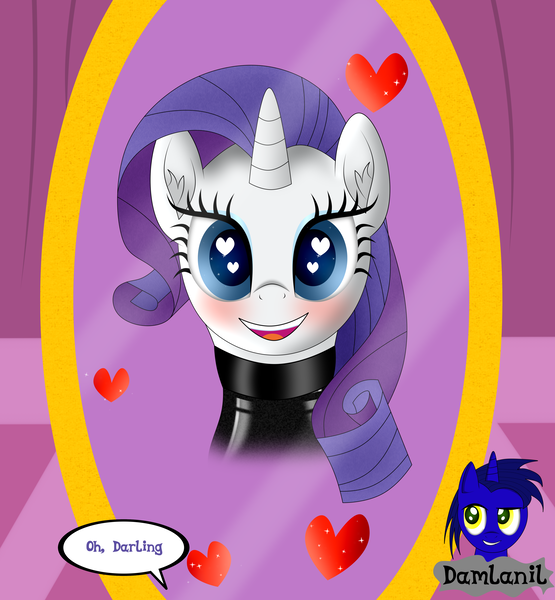 Size: 3840x4154 | Tagged: safe, artist:damlanil, derpibooru import, rarity, pony, unicorn, blushing, carousel boutique, catsuit, clothes, comic, cute, female, happy, heart, heart eyes, horn, image, latex, latex suit, looking at you, mare, mirror, open mouth, png, raribetes, rubber, shine, shiny, simple background, smiling, spy, suit, text, vector, wingding eyes