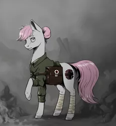 Size: 943x1022 | Tagged: safe, alternate version, artist:28gooddays, derpibooru import, nurse redheart, earth pony, pony, bag, bandage, clothes, colored hooves, combat medic, female, image, leg wraps, mare, medic, medical saddlebag, military, png, saddle bag, solo, uniform, updated