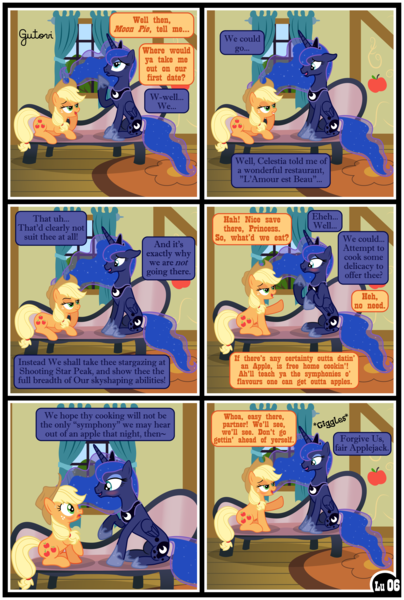 Size: 3255x4838 | Tagged: safe, artist:gutovi, derpibooru import, applejack, princess luna, alicorn, earth pony, pony, comic:why me!?, alternate ending, comic, female, floppy ears, hat, image, lesbian, lunajack, png, shipping, show accurate, sweet apple acres, tree