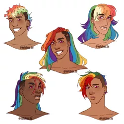 Size: 3500x3500 | Tagged: safe, artist:rdstartie, derpibooru import, rainbow dash, human, alternate hairstyle, blushing, dark skin, ear piercing, earring, eyebrow piercing, grin, hispanic, humanized, image, jewelry, lip piercing, nonbinary, piercing, png, sidecut, simple background, smiling, solo, white background