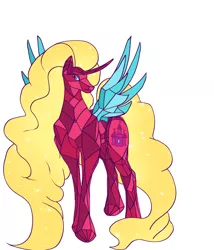 Size: 3000x3497 | Tagged: safe, artist:umbrapone, artist:undead_and_tired, derpibooru import, oc, oc:crystal purity, alicorn, crystal pony, alicorn oc, blue wings, crystal, crystal wings, ethereal mane, ethereal tail, horn, image, png, red body, requested art, solo, wings