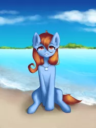 Size: 4800x6400 | Tagged: safe, artist:anatanoakanart, artist:humanpersonart, derpibooru import, oc, earth pony, pony, beach, earth pony oc, female, image, jewelry, looking at you, mare, necklace, png, sitting, solo