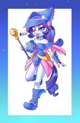 Size: 1300x2000 | Tagged: safe, artist:melliedraws, derpibooru import, rarity, anthro, clothes, cosplay, costume, dark magician girl, image, one eye closed, png, staff, wink, yu-gi-oh!