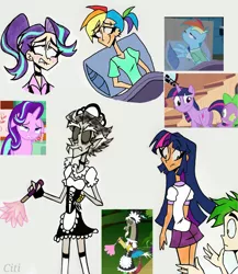 Size: 1747x2015 | Tagged: episode needed, safe, artist:citi, derpibooru import, screencap, discord, rainbow dash, spike, starlight glimmer, twilight sparkle, human, no second prances, read it and weep, twilight's kingdom, faic, humanized, image, jpeg, maid discord, out of context, scene interpretation, screencap reference