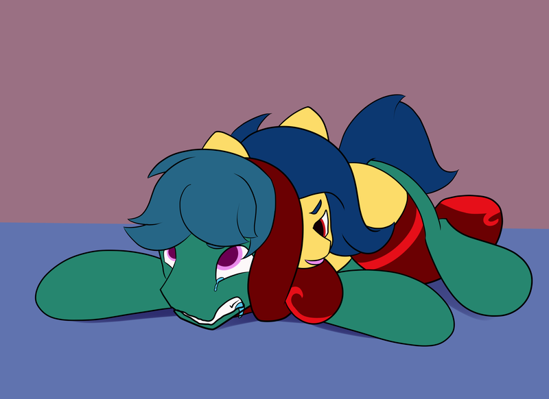 Size: 3142x2286 | Tagged: safe, artist:einboph, derpibooru import, oc, oc:soft step, unofficial characters only, pony, clothes, drool, female, image, male, mare, png, sleeper hold, socks, sports, squeezing, stallion, thigh highs, wrestling