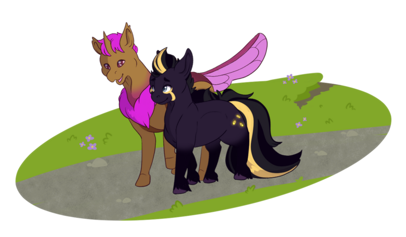 Size: 1024x598 | Tagged: safe, artist:lightwolfheart, derpibooru import, oc, oc:crows nest, oc:gossamer wing, unofficial characters only, changeling, pony, image, male, png, simple background, stallion, transparent background