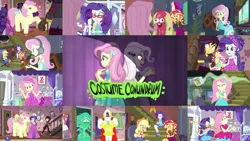 Size: 1280x721 | Tagged: safe, derpibooru import, edit, edited screencap, editor:quoterific, screencap, applejack, bulk biceps, fluttershy, posey, rarity, sunset shimmer, costume conundrum, costume conundrum: applejack, costume conundrum: sunset shimmer, equestria girls, equestria girls series, spoiler:eqg series (season 2), applejack's hat, boots, clothes, costume conundrum: rarity, cowboy boots, cowboy hat, cutie mark, cutie mark on clothes, denim skirt, eyes closed, gamershy, geode of empathy, geode of fauna, geode of shielding, geode of super strength, glasses, hairpin, hat, headphones, headset, headset mic, high heels, image, jacket, jewelry, jpeg, leather, leather jacket, magical geodes, measuring tape, necklace, rarity peplum dress, rarity's glasses, shoes, skirt