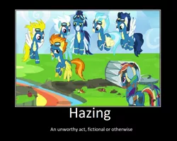 Size: 1099x880 | Tagged: safe, artist:thejboy88, derpibooru import, edit, edited screencap, screencap, fleetfoot, misty fly, rainbow dash, soarin', spitfire, surprise, newbie dash, image, motivational poster, png