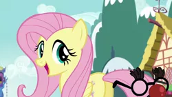 Size: 1920x1080 | Tagged: safe, derpibooru import, screencap, fluttershy, pegasus, pony, the one where pinkie pie knows, female, groucho mask, image, mare, png, solo