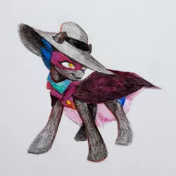 Size: 2240x2241 | Tagged: safe, artist:jewellier, derpibooru import, oc, unofficial characters only, crystal pony, pony, clothes, cosplay, costume, darkwing duck, image, jpeg, mask, simple background, superhero, traditional art