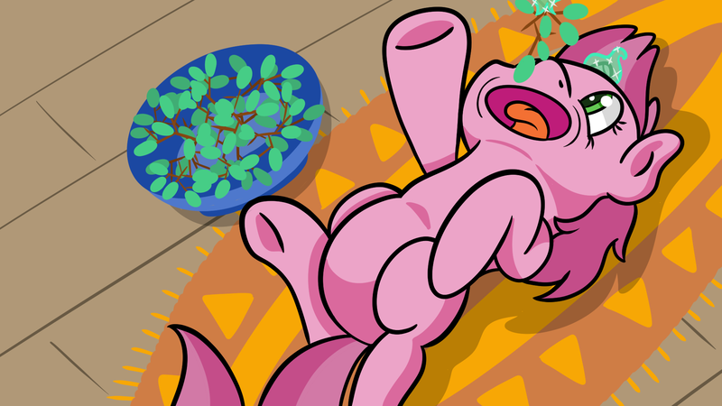 Size: 1920x1080 | Tagged: safe, artist:dinkyuniverse, derpibooru import, ruby pinch, pony, unicorn, aura, bowl, eating, female, filly, floor, food, fruit, grapes, hooves, image, lazy, living room, lying, lying down, lying on the ground, magic, open mouth, png, raised hoof, raised leg, raised tail, rug, snack, tail, telekinesis, tongue out, underhoof, wooden floor