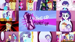 Size: 1280x722 | Tagged: safe, derpibooru import, edit, edited screencap, editor:quoterific, screencap, applejack, pinkie pie, rainbow dash, rarity, twilight sparkle, human, eqg summertime shorts, equestria girls, make up shake up, :p, apple, bare shoulders, belt, boots, clothes, collage, cowboy boots, cowboy hat, cute, cutie mark, cutie mark on clothes, duckface, duo, duo female, eyes closed, fall formal outfits, female, food, hat, image, jpeg, jumping, lipstick, mirror, open mouth, raribetes, shocked, shoes, smooch, solo, tongue out, trio, trio female, twilight ball dress