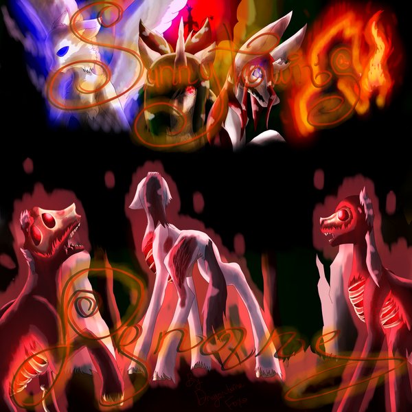 Size: 5800x5800 | Tagged: questionable, semi-grimdark, artist:florarena-kitasatina/dragonborne fox, derpibooru import, oc, oc:grey hoof, oc:katie rubywing, undead, zombie, fanfic:sunnytown's penance, absurd resolution, anna (epic battle fantasy), cel shading, crossover, edgetacular, fanfic art, godcat, how even, image, implied discord, png, runes, shading, wraith