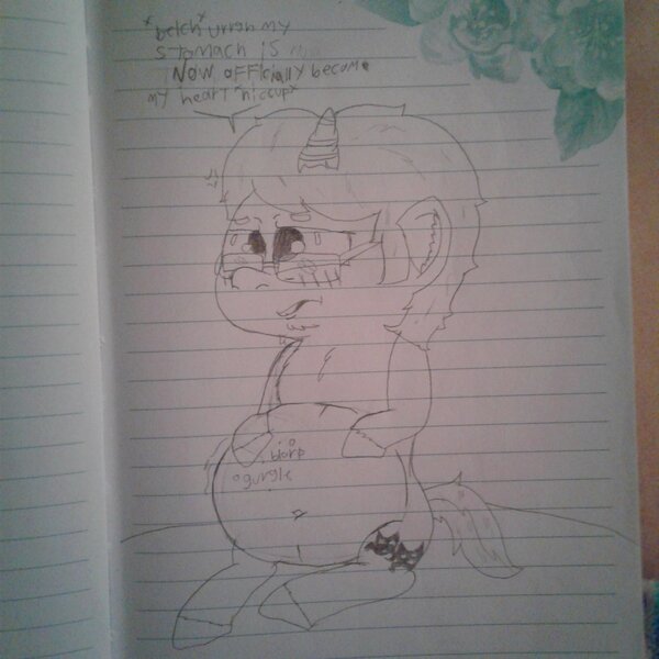 Size: 1536x1536 | Tagged: safe, artist:xxcherryjapansxx, derpibooru import, oc, unofficial characters only, pony, unicorn, blushing, fat, glasses, horn, image, jpeg, lined paper, talking, traditional art, unicorn oc