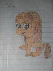 Size: 1944x2592 | Tagged: safe, artist:xxcherryjapansxx, derpibooru import, oc, unofficial characters only, pony, unicorn, female, horn, image, jpeg, lined paper, mare, raised hoof, smiling, solo, traditional art, unicorn oc