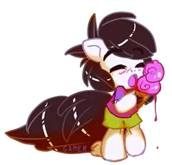 Size: 521x500 | Tagged: safe, artist:thegamercolt, derpibooru import, oc, oc:thegamercolt, unofficial characters only, anthro, earth pony, big tail, clothes, fluffy, foal, food, ice cream, image, png, shirt, shorts, simple background, solo, transparent background, t-shirt