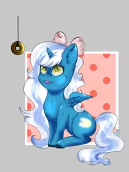 Size: 3000x4000 | Tagged: safe, artist:mrs-lullaby, derpibooru import, oc, oc:fleurbelle, alicorn, pony, alicorn oc, bow, chest fluff, donut, ear fluff, female, food, glaze, hair bow, horn, image, mare, png, sitting, sprinkles, tongue out, wingding eyes, wings, yellow eyes
